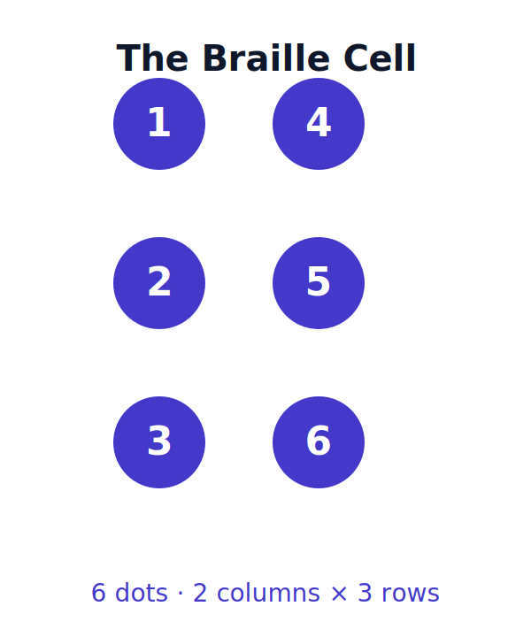Ogni carattere è una cella di sei punti, numerati da 1 a 6.